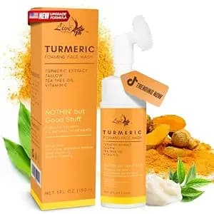 Live Healthy Turmeric Foaming Face Wash - With Brush, Tallow Face Wash, [ Tallow, Tea Tree Oil, Vitamin C ] Facial Cleanser, Natural For Acne, Dark Spots & Hyperpigmentation, Hydrating -150ml