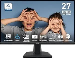 Msi Pro mp275q 27 Inch Wqhd Office Monitor - 2560 X 1440 Ips Panel, 100 Hz, Eye-Friendly Screen, Built-In Speakers, Tilt-Adjustable - Hdmi 2.0b, Dp (1.2a)