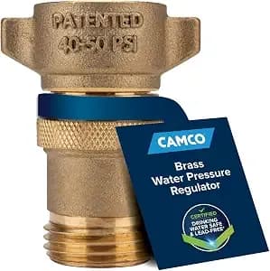 Camco Brass Marine/Rv Water Pressure Regulator - Drinking Water Safe - Protects Rv Kitchen Small Appliances, Plumbing & Hoses – Reduces Rv Water Pressure To Safe & Consistent 40-50 Psi (40055)