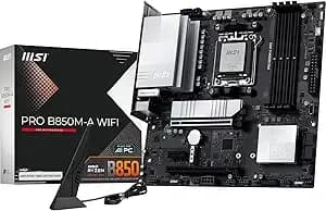 Msi Pro b850m-A Wifi Motherboard, Matx - Supports Amd Ryzen 9000/8000 / 7000 Processors, am5 - ddr5 Memory Boost (8200+ Mt/S Oc), Pcie 5.0 x16 & 4.0 x4, M.2 gen5, Wi-Fi 7, 5g Lan