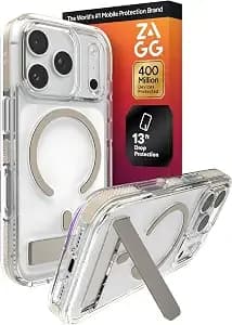 Zagg Santa Cruz Snap Case With Kickstand For Iphone 17 Pro - Titanium, Drop Protection (13ft/4m), Magsafe Charging Compatible, Clearguard Anti-Yellowing Technology, Scratch Resistant Phone Case