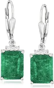 Ross-Simons 5.00 Ct. T.W. Emerald Drop Earrings With .10 Ct. T.W. White Topaz In Sterling Silver