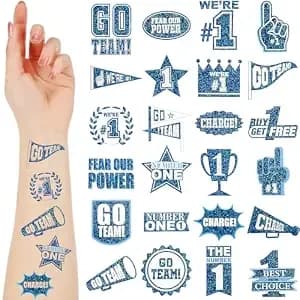 Landhoow 240 Pcs Blue Team Spirit Tattoos Temporary Glitter Go Team Tattoos School Field Day Camp Spirit Day Accessories Football Cheer Stickers For Pep Rally Supplies Color Accessories