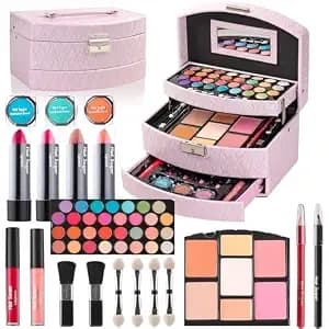 Hot Sugar Makeup Kit Complete Starter Gift Set For Teenagers (Pink) - Full Cosmetic Collection With Makeup Tools In Reusable Box. Ideal Beginner Holiday Present On Birthday Or Christmas.
