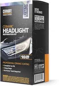 Cerakote® Ceramic Headlight Restoration Kit, No Power Tools, 10 Wipe Kit - Restores Clouded, Yellowed Headlights, Ceramic Uv Protection, 3-Step Wipe System, No Power Tools Needed