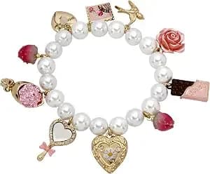 Betsey Johnson Women'S Sweetheart Charm Pearl Stretch Bracelet