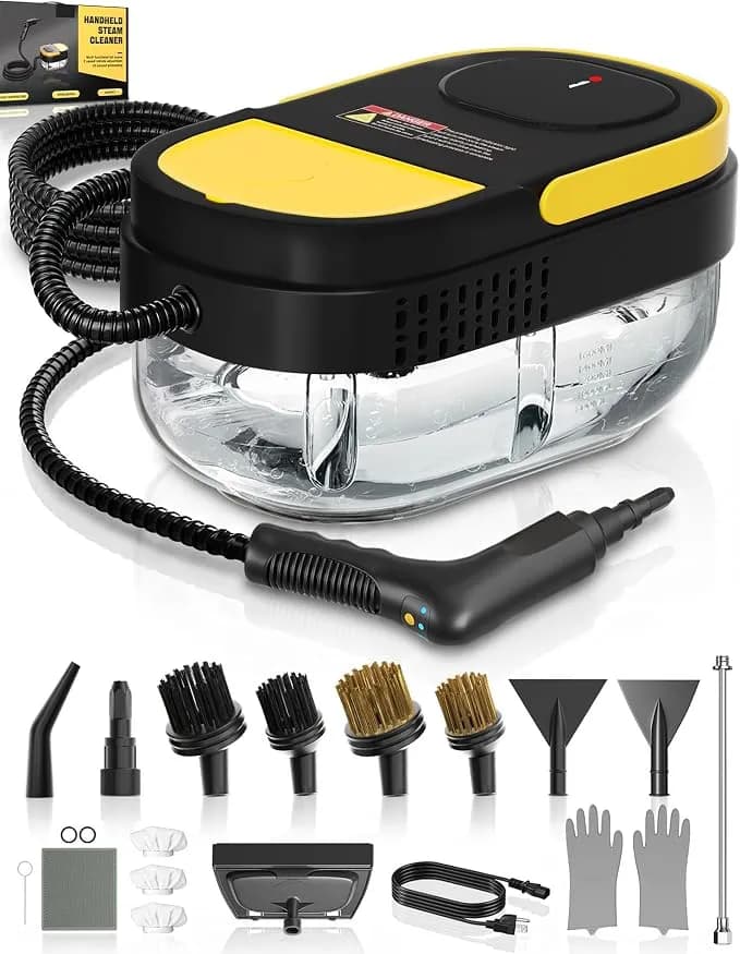 Gautye Steam Cleaner, 3 Level Adjustable Handle With 15 Accessories, Black - 15s Heat Up, 1.69 Quarts Tank, Handle Steam Cleaner For Home, Steamer For Cleaning For Kitchen, Grout, Dirt, Tile, Floor, Car