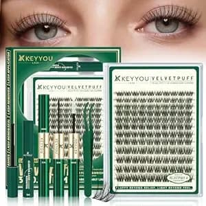 Keyyou Natural Lash Clusters Kit, Wispy Fluffy Lashes Kit Velvetpuff C Curl - Ultra-Fine 0.03mm Fibers, Soft Wispy Volume, Beginner-Friendly Lash Extension Kit, 8-16mm For Work & Weekends