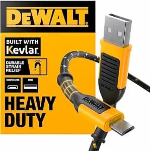 Dewalt Heavy Duty Usb To Micro-Usb Cable, Jobsite Micro Usb Connector Cable, High Speed Charging Cord For Compatible Android Phones, Cameras, Legacy Devices, 4 Ft