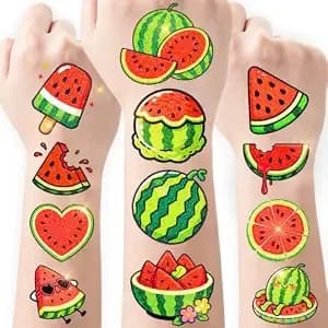 108 Pcs Glitter Watermelon Temporary Tattoos For Kids - Cute Summer Fruit Fake Tattoo Stickers, Watermelon Birthday Party Decorations, Hawaiian Luau Favors, School Rewards