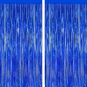 Zataye 2 Pack Dark Blue Foil Curtain Backdrop Birthday Party Decorations - Dark Blue, Metallic Foil, 3.28 X 7.05 Ft, Tinsel Backdrop, Foil Curtain Streamer, Party Decorations