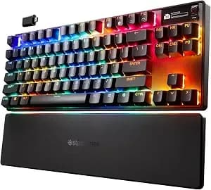 Steelseries Apex Pro Tkl Gen 3 Gaming Keyboard - Omnipoint 3.0 Analog Magnetic Switches, Quickset Auto-Presets (Rapid Trigger, Rapid Tap/Socd, Protection Mode), Oled, Rgb, Pbt Keycaps, 2.4g+Bt, Black