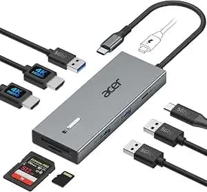 Acer Usb-C Docking Station Dual Monitor, 9-In-1 Laptop Dock With 2 Hdmi - Laptop Docking Station With 4k@60hz Hdmi, Usb A&C 3.0, Sd/Micro Sd, 100w Pd Compatible With Acer/Dell Xps/Hp/Mac (0.65ft)