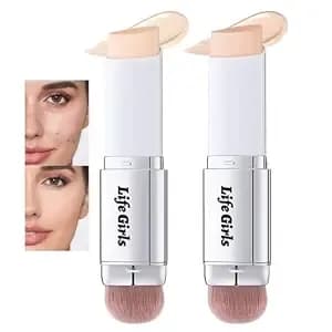 Dulele 2 Color Cover Cream Stick,Dual-Ended Color Changing Foundation Stick - Full Coverage Base Concealer With Brush, Hydrating Dewy Finish Base Makeup, Light To Medium Foundation Cream Stick (01+02)
