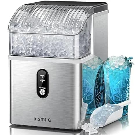Kismile Nugget Ice Maker Countertop, 35 Lbs/Day, Stainless Steel - Portable Sonic Ice Maker & Pebble Ice Machine, First Ice In 7 Mins, 43 Db Quiet, One-Touch Self-Cleaning For Home & Office