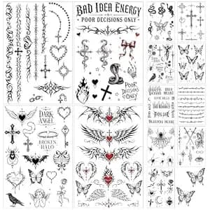 13 Sheet y2k Temporary Tattoos Waterproof Black Temporary Tattoos For Adult - Realistic Temporary Tattoos For Women Men, Fake Tattoo Stickers For Girls Rave Festival y2k Party Favors
