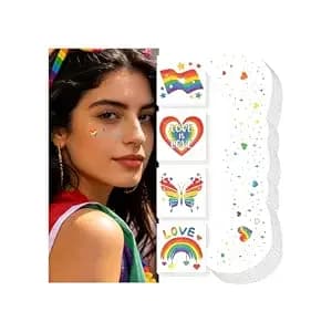 Pride Rainbow Glitter Freckle & Tattoos, Face Tattoo For Makeup Decorations - Pride Outfit, Rainbow Accessories, Temporary Tattoos, Stickers, Long Lasting, Makeup Patches, Parade, Party Favors