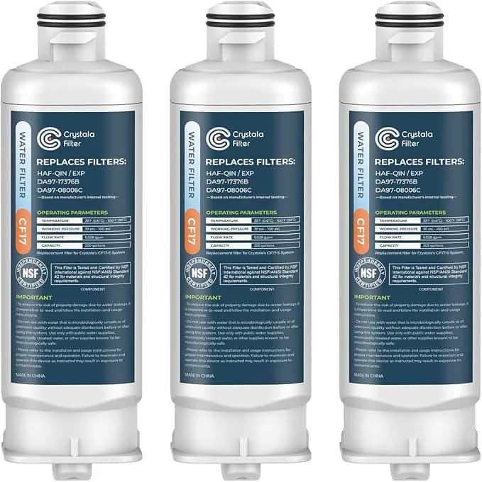 Crystala Filters Replacement For Samsung Water Filter da97-17376b 3 Pack - Nsf 42 Compatible With Samsung Haf-Qin, Haf-Qin/Exp, da97-08006c, rf23m8070sg, rf23m8070sr, rf23m8090sg, rf23m8570sr