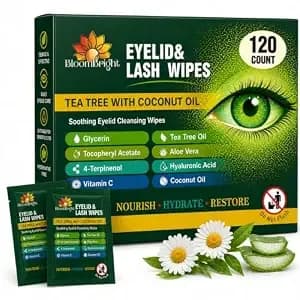 Tea Tree Eyelid Wipes 120 Count – Individually Wrapped Eyelid & Lash Cleansing Wipes With Aloe Vera & Hyaluronic Acid – Daily Eyelid Hygiene Wipes For Sensitive Eyes – Gentle Makeup Remover
