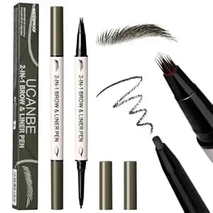 Ucanbe 2-In-1 Eyebrow Pen & Gel Eyeliner Pencil – Microblading Eye Brow Pencil With Brow-Fection Angled Brush Tip + 1.5mm Ultra-Fine Eye Liner, Waterproof, Quick-Dry, Long Lasting (Black Brown)