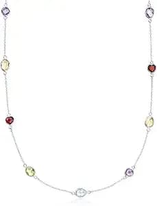 Ross-Simons 9.10 Ct. T.W. Multi-Gemstone Station Necklace In Sterling Silver