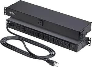 Startech 13-Outlet 1u Pdu, 1 Front 12 Rear, 120v, Taa (1315b8h-Rack-Pdu) - Server Power Strip, Mounted Power Distribution Unit, 1x Front And 12x Rear Ports, 15a Resettable Breaker, Spcc Steel Housing