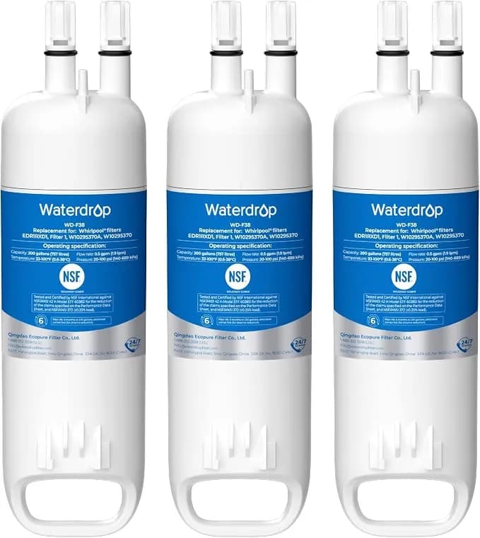 Waterdrop edr1rxd1 Refrigerator Water Filter, 3 Pack - Replacement For Everydrop® Filter 1, Whirlpool® w10295370a, edr1rxd1b, p8rfwb2l, p4rfwb, Wd-f38, Kenmore® 46-9081, 46-9930