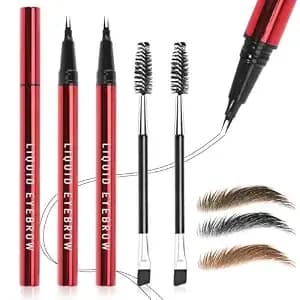 2pcs Microblading Eyebrow Pencils For Women With Eyebrow Brush, Waterproof & Lasts All Day & Highly Pigmented, 2-Fork Tip Precisely And Easily Create Natural Eye-Brow Color Faux Brow (Dark Brown)