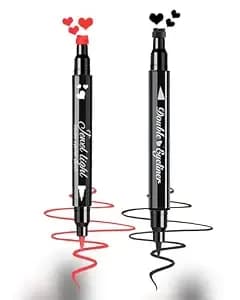 Double-Side Liquid Eyeliner Stamps 2 Pcs,Waterproof Heart Stamp Black Red Smudge-Proof Eye Liner For Halloween Costumes Makeup, Love Tattoo De Ojos Eyeliner For Valentines Day Long-Lasting