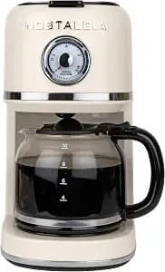 Nostalgia Classic Retro 10 Cup Coffee Maker - One-Touch Drip Brew, Reusable Filter - Anti-Drip, Auto Shutoff, & Time Display - Dishwasher Safe 50 Oz Carafe - Cream