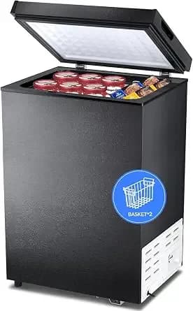 Kismile 3.2 Cubic Feet Chest Freezer, Small Deep Freezer For Home, Black - 2 Removable Basket, Adjustable Temperature, Free Standing Top Open Door, Fits Kitchen/Office/Bar
