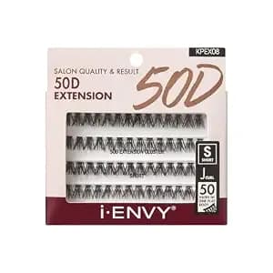 I•Envy 50d Extension Cluster Individual Lashes, Easy To Apply, Flat Tapered-End Root, Pre-Fanned Volume Lashes, J Curl With Soft Fiber, Quick Application For Salon Quality & Result (Short-56clusters)