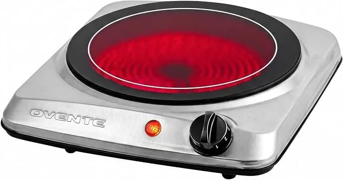 Ovente Electric Infrared Single Burner, 1000w Hot Plate, Silver bgi101s - 7” Ceramic Glass Cooktop, Stainless Steel, 5 Level Temperature Setting, Easy To Clean, Compact Stove For Home Dorm Office