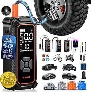 Olarhike Tire Inflator Portable Air Compressor, Dual Power-3 * 2000mah & 12v Dc - Lightning-Fast Inflation, Auto Shut-Off, Cordless Air Pump For Car Tires, Bikes, Balls With Led & Digital Pressure Gauge