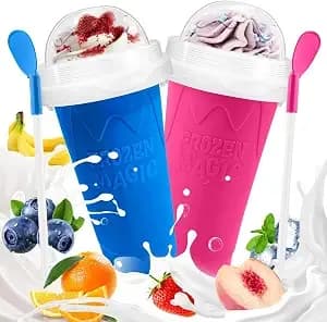 Fans-One Slushie Cup, 2 Pack Cool Stuff Diy Magic Slushy Cup - Quick Frozen, With Lids And Straws, Slushy Maker Cup For Juice Milk Ice Cream, Squeeze Cups For Kids Teens Family (Blue+Pink)