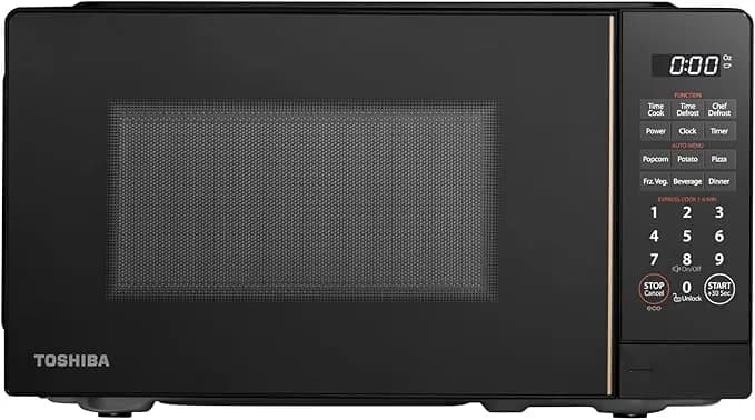 Toshiba Countertop Microwave Oven, 0.7 Cu.Ft, 700w, Black - With Chefdefrost, 11 Power Levels, Sound On/Off, Eco Mode, 6 Auto Menus, Child Lock, Compact Design, For Apartment & Dorm