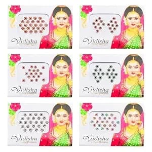 Bindi Pack Of 6 Crystal Designer Jewel For Forehead Face Tikka Multicolored Bindiya Stickers Adhesive Stone Indian Traditional Mothers Day Mom Gifts Tattoos Women Girls Bride Gift Return Gifts