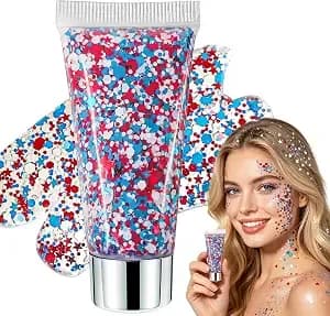 Body Glitter, Hair Glitter For Kids, 4th Of July Outfits For Women, 4th Of July Accessories, Self-Adhesive Face Glitter Makeup (Red White Blue（Twinkling）)