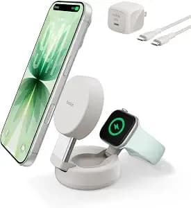 Belkin qi2.2 25w Wireless 2 In 1 Iphone Charger, Fast Charging For Travel - Fast Charging, Magsafe Compatible, Iphone 17/16/15, Apple Watch, Travel Charger, Magnetic
