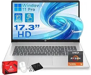 Hp Flagship 17 Touchscreen Business Student Laptop - Amd Ryzen 5 7430u · 17.3 Hd+ Display · Ai Copilot · Fast Charge · Wi-Fi 6 · Backlit Keyboard · win11 Pro · W/Accessory (8gb Ram - 256gb Ssd)