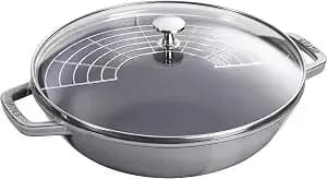 Staub Cast Iron Perfect Pan, Wok, Dutch Oven, 4.5-Quart, Serves 4-5, Made In France, Graphite Gray, Made In France