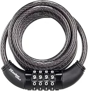 Master Lock Black Set Your Own Combination Bike Lock, Metal Cable Lock Has A Weather Resistant Vinyl Coating For Outdoor Equipment, Bicycles, 6 Feet Long, 8114d