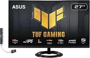 Asus Tuf Gaming 27" 1080p Fhd Ips Monitor With 1ms Response Time (vg279q3r) - 180hz, Anti Glare, Flicker Free, Vesa Mount, Built-In Speakers, Displayport, Hdmi & Dockztorm Usb Port Expander, Black