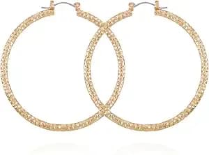 Guess Goldtone Textured Large Hoop Earrings