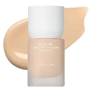 Elroel Blanc Cover Foundation - K Beauty Liquid Foundation Makeup (#220) - 24hr Hydrating Wear, Lightweight Buildable Coverage, Niacinamide Collagen, Panax Ginseng, Vegan Collagen, 20 Inclusive Shades