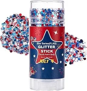 Patriotic Red White Blue Glitter Stick,Face Hair Body Glitter, Waterproof Long Lasting Sparkling Makeup, 4th Of July Independence Day Accessories, American Pride Glitter For Women & Men