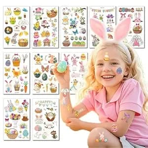 Easter Temporary Tattoos — 10 Sheets 150+Pcs Tattoos Stickers With Bunny Egg Chick Design, Spring Party Favor Decorations & Basket Stuffers, Waterproof Face & Body Tattoos For Adults & Teens