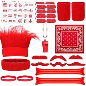72 Pcs Red Spirit Wear Boys Camp Color War Accessories Team Spirit Day Accessories Spirits Bundles Colored Stuff Field Supplies Camp Game Color Items Crazy Hair Wig For Sport