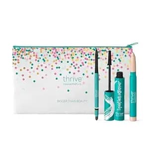 Thrive Causemetics Trio Makeup Kit With Bag - Includes Liquid Lash Extensions Mascara In Brynn, Brilliant Eye Brightener In Stella & Waterproof Eyeliner In Lauren