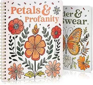 Beautiful Coloring Book Set Of 2 For Adult Relaxation With Floral Designs - Funny Coloring Books With A Lot Of Laughs - The Perfect Stress Relieving Gift For Women And Friends